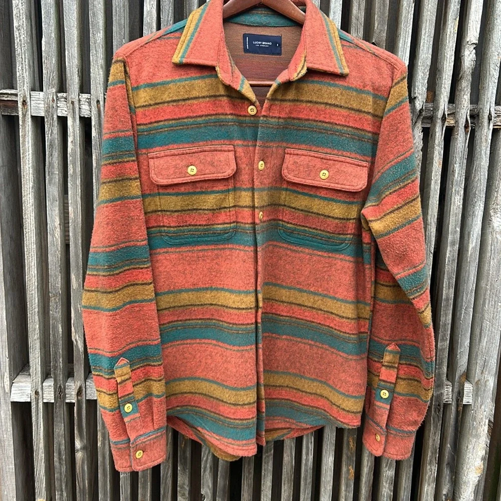 NWT Lucky Brand Southwestern Knit Shirt Jacket Small Orange Striped Shacket